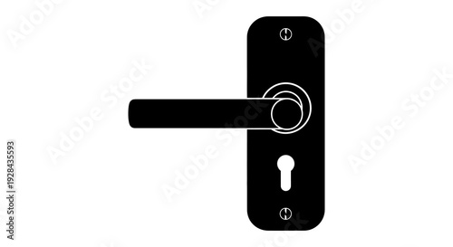 Black and white illustration of a modern door handle and plate