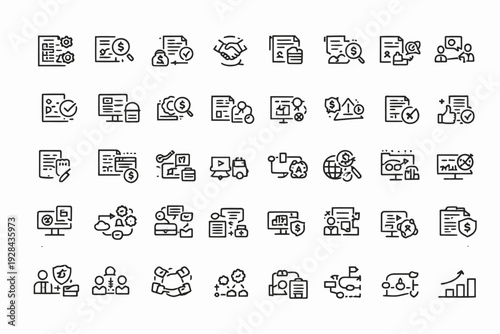 Collection of diverse icons depicting various office and communication activities