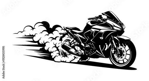 Dynamic motorcycle illustration showing speed and power with smoke trails