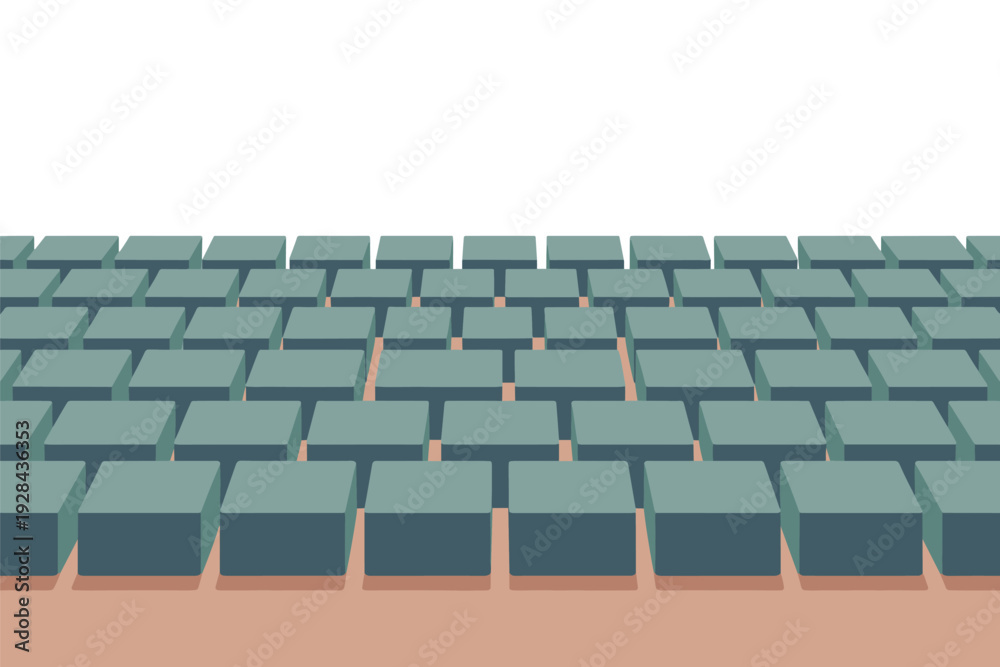 Fototapeta premium Modern 3D teal blocks arranged in rows on brown surface with copy space