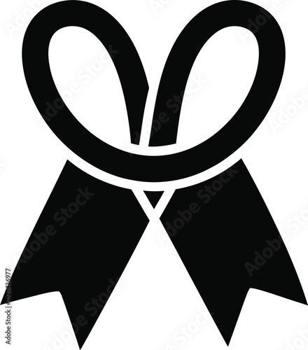 A black ribbon icon with a bow like design on a white background
