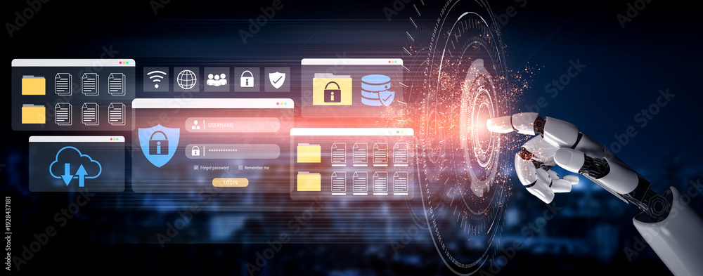 Obraz premium AI enhancing cybersecurity with encrypted authentication, identity verification, and secure access management for digital data protection Parse
