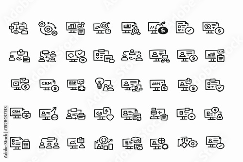 Creative assortment of minimalist icons representing various everyday objects and activities