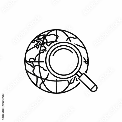Magnifying glass examining the world map illustration.
