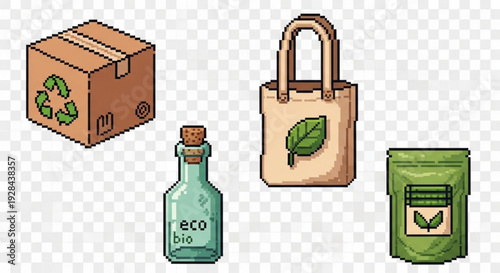 Eco friendly products for sustainable living including reusable bag bio bottle and recyclable packaging