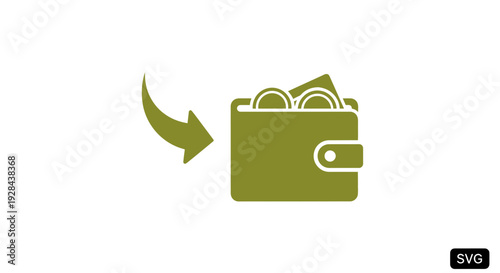 Wallet with money and arrow icon, finance concept