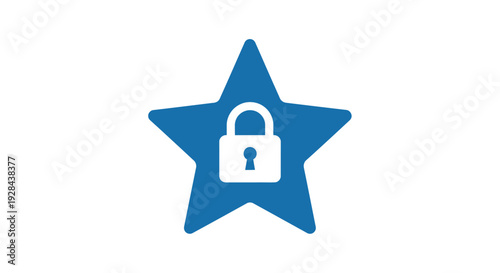 Blue Star Icon with Padlock Symbol for Security and Protection