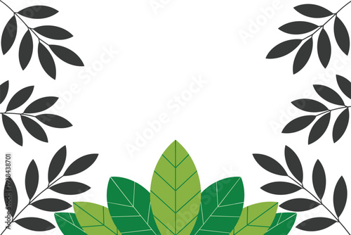 Modern leaf design with green and gray leaves on white background with copy space