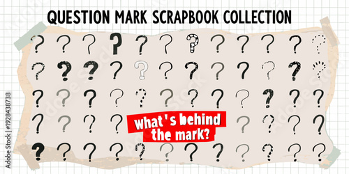 Collection of varied question marks arranged on lined paper background
