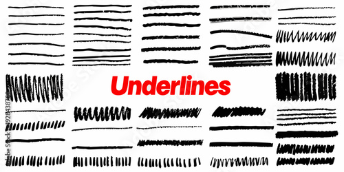 Collection of various black hand drawn underlines and scribbles on white