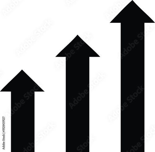 Konstfotografi Three growing arrows icon for progress, success, and growth concept