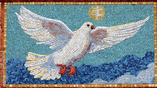 Wallpaper Mural A Vibrant Geometric Mosaic of a Dove in Flight Composed of Ceramic Tiles Torontodigital.ca