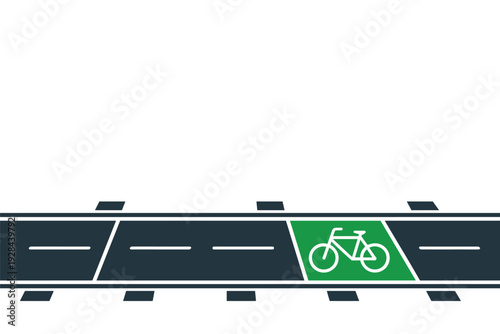 Modern bike lane sign on urban road infrastructure with copy space
