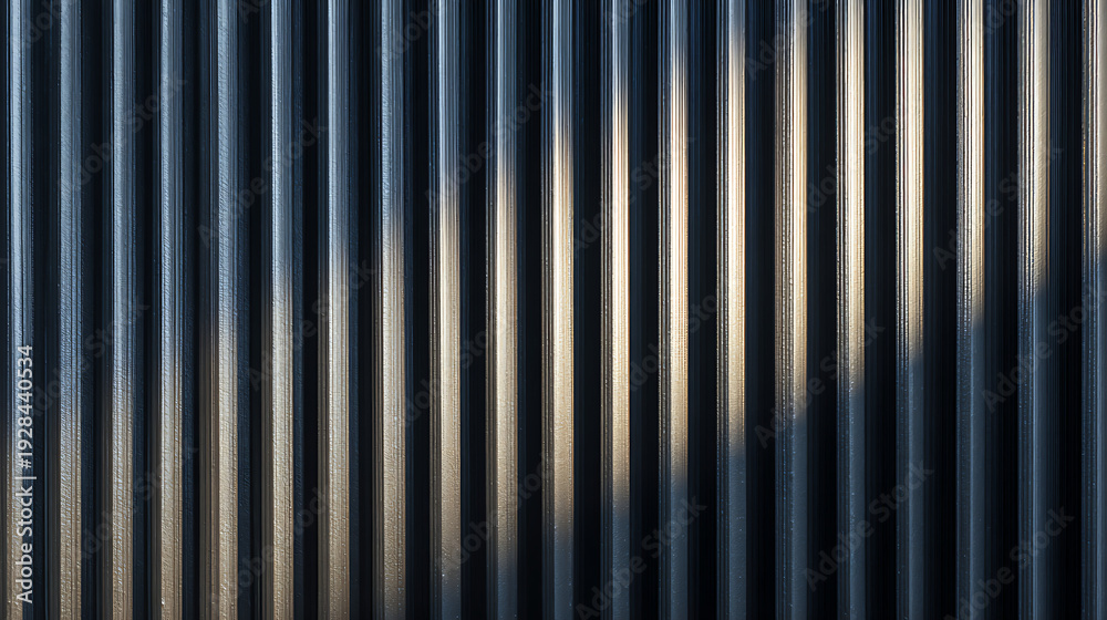 Obraz premium Vertical Corrugated Metal Texture with Sunlight Streaks