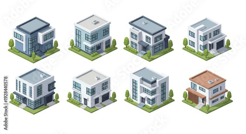Isometric modern house collection. Real estate concept.