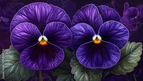 Vibrant purple pansies in full bloom, a captivating floral artwork.
