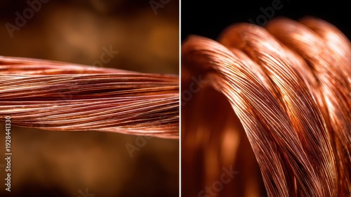 Wallpaper Mural Bundles of Shiny Copper Wires Twisted Tightly Together, Close-Up Macro View Showcasing Industrial Material Torontodigital.ca