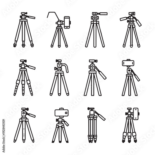 Collection of Camera and Phone Tripod Icons Simple Line Art Design