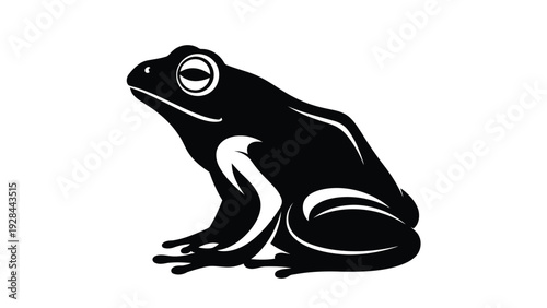 Classic black and white illustration of a sitting frog with bold outlines Vector