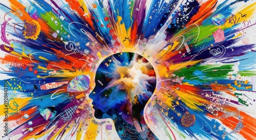 Colorful Mind Explosion - Artistic Depiction of Thoughts and Ideas.