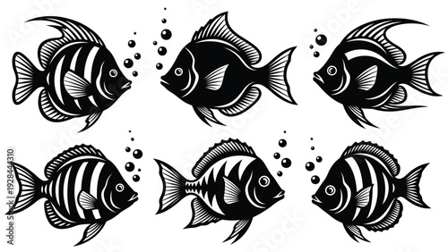 School of colorful clownfish swimming gracefully in the ocean depths Vector