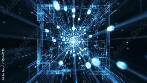 Blue abstract background with abstract blue light featuring a digital fractal pattern and energy motion for a cyberspace technology design element