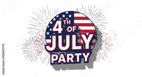4th of July party vector label