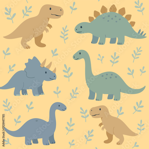 Dinosaurs Prehistoric pterodactyl triceratops Cute Graphic Illustration Jurassic Vector Print Design Illustration Children Fun Happy