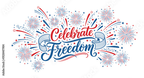 Independence day celebration typography with fireworks