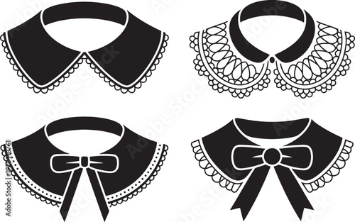 4 pieces Set of Black Lace Peter Pan Collars with Bows