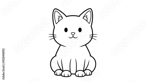 A cute and simple illustration of a sitting white kitten with black markings around its eyes and ears Vector