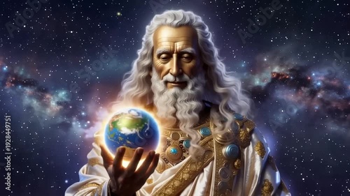 God holding earth in outer space