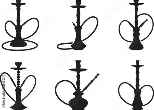 Hookah Icons Collection of Six Black Silhouette