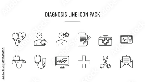 Collection of icons representing various medical and office-related activities Vector