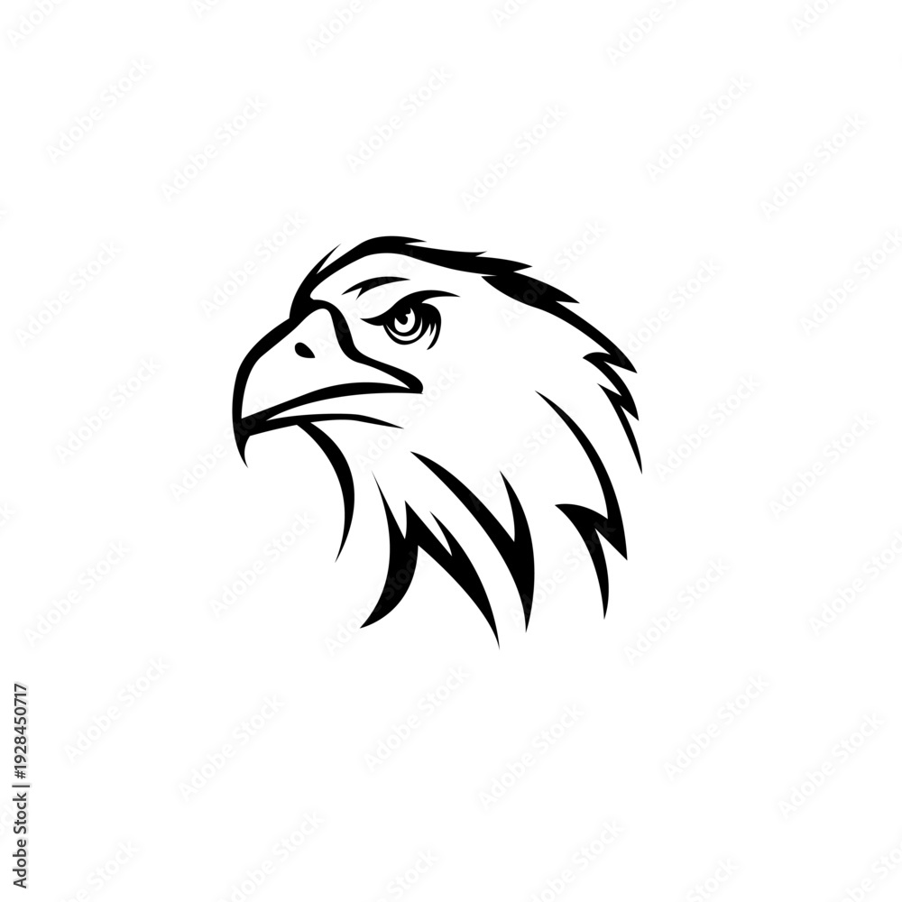 Obraz premium Eagle head profile logo vector featuring a sharp beak and intense gaze with stylized feathers