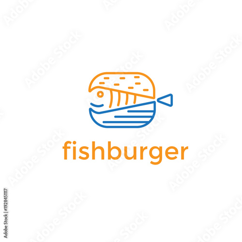 Fishburger logo vector featuring a stylized fish shape integrated into a burger bun