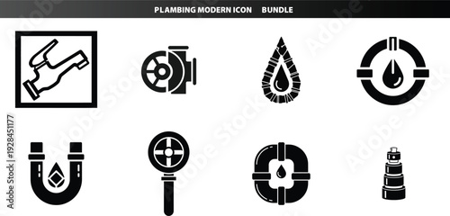Set of 8 Modern Plumbing Icons Vector Bundle