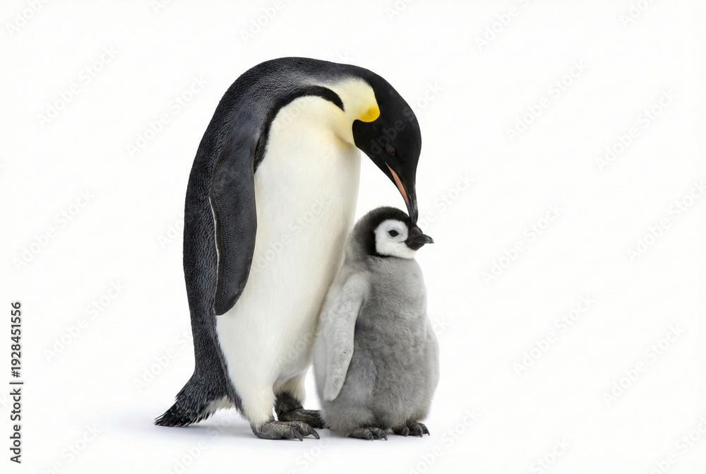Obraz premium Emperor penguin with fluffy chick