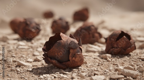 Wallpaper Mural Damaged Artillery Shell Fragments Scattered on Arid Ground, Evoking Scenes of Past Conflict Torontodigital.ca