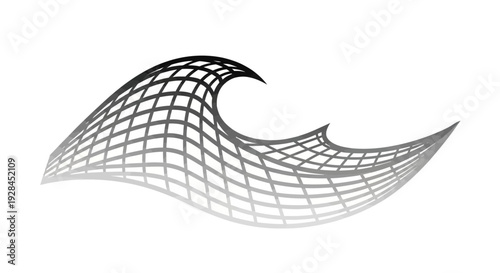 Abstract 3D grid wave design element on white background.