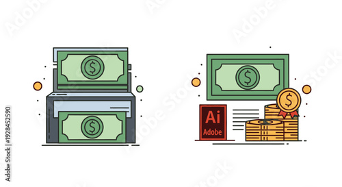 Financial Illustration with AI and Dollar Bills.
