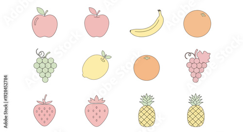 Assorted colorful fruit illustrations arranged in a grid pattern.