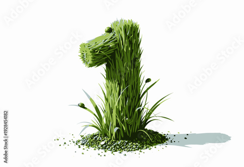 Vibrant Number One Shaped by Grass with Charming Ladybugs Exhibiting Natural Harmony and Playful Environmental Embellishment