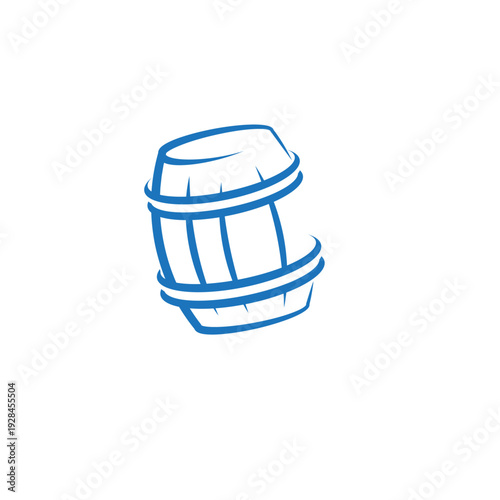 Wooden barrel in blue line style for brewery logo vector