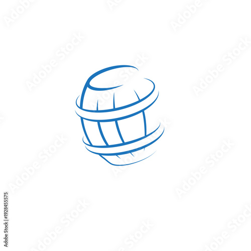 Wooden barrel in blue line style for brewery logo vector