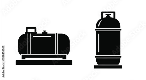 Two gas tanks depicted in a stark black silhouette