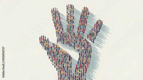 Diverse Crowd Forming Hand Shape.