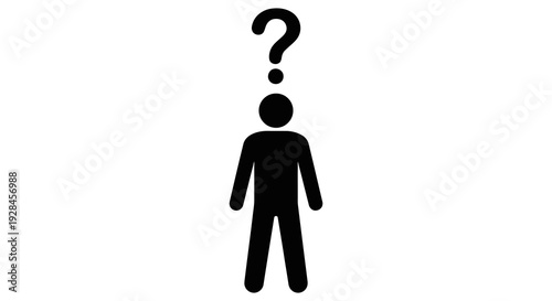 A simple black silhouette of a person with a question mark above their head