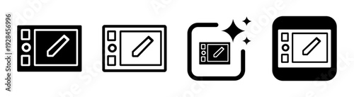 Drawing tablet icon in black isolated on transparent background PNG vector illustration for digital art photo editing graphic design and signatures