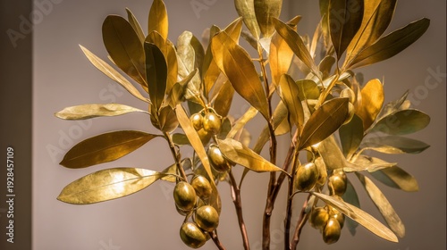 Wallpaper Mural Polished Bronze Sculpture of Intertwined Olive Branches with Fruit and Leaves Torontodigital.ca